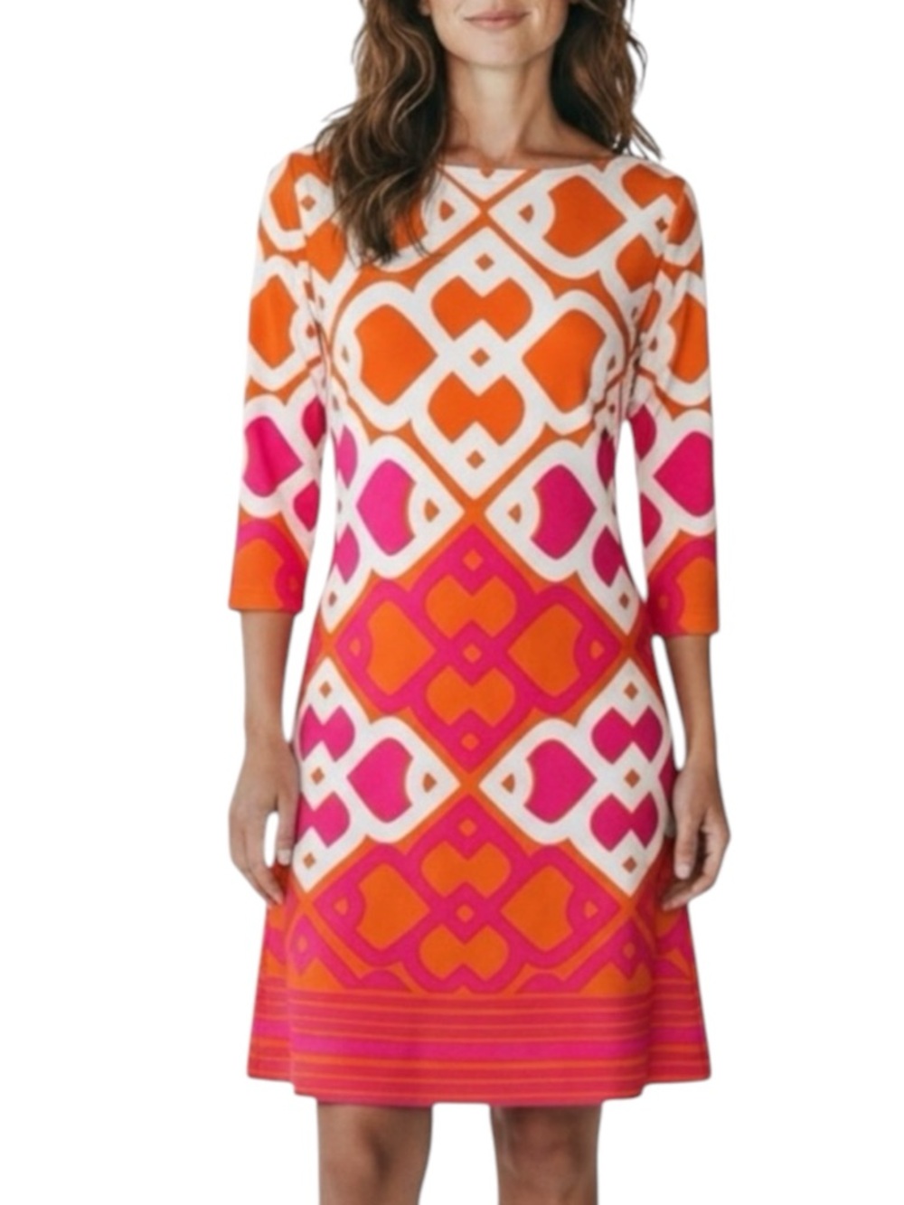 TAYLOR Geometric Fit & Flare Dress in Orange/Hot Pink/White  Size 6 -- BEAUTIFUL